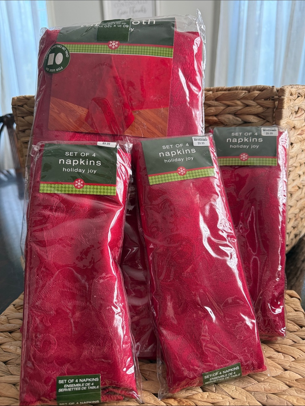 Bundle Red Holiday Tablecloth & 3 Napkin Sets - Pack of 4